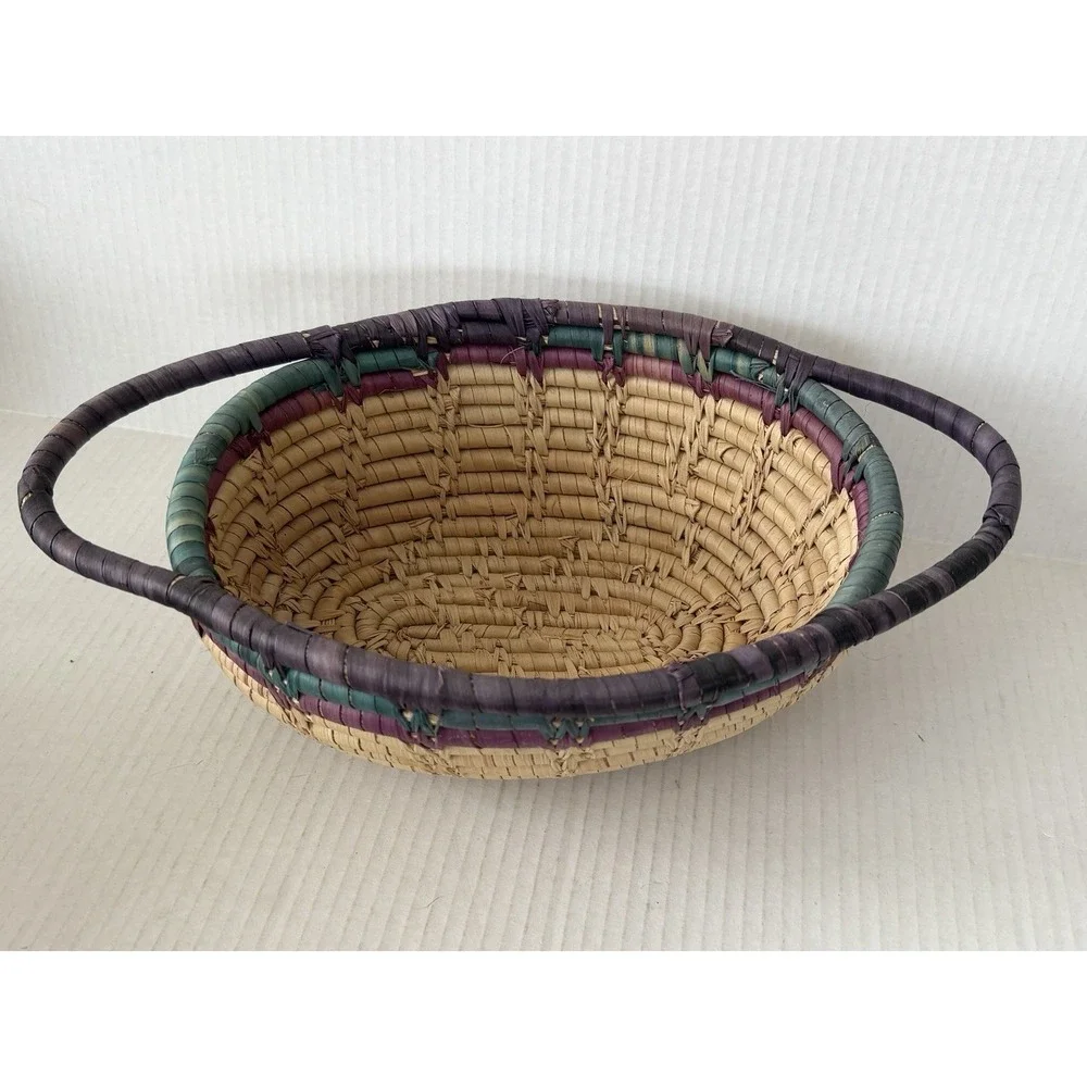 Vintage Handwoven Coiled Basket Set Boho Rustic Woven Decorative Bowls
